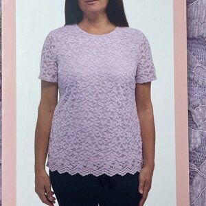 Lace Floral Lavender Short Sleeve Teddi Rose Top Size Small d0536